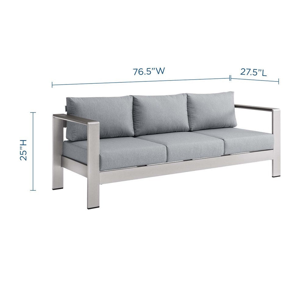 Modway Shore Aluminum Metal Outdoor Patio Sofa With Silver Gray All-Weather Cushions MDY-EEI-3917-SLV-GRY