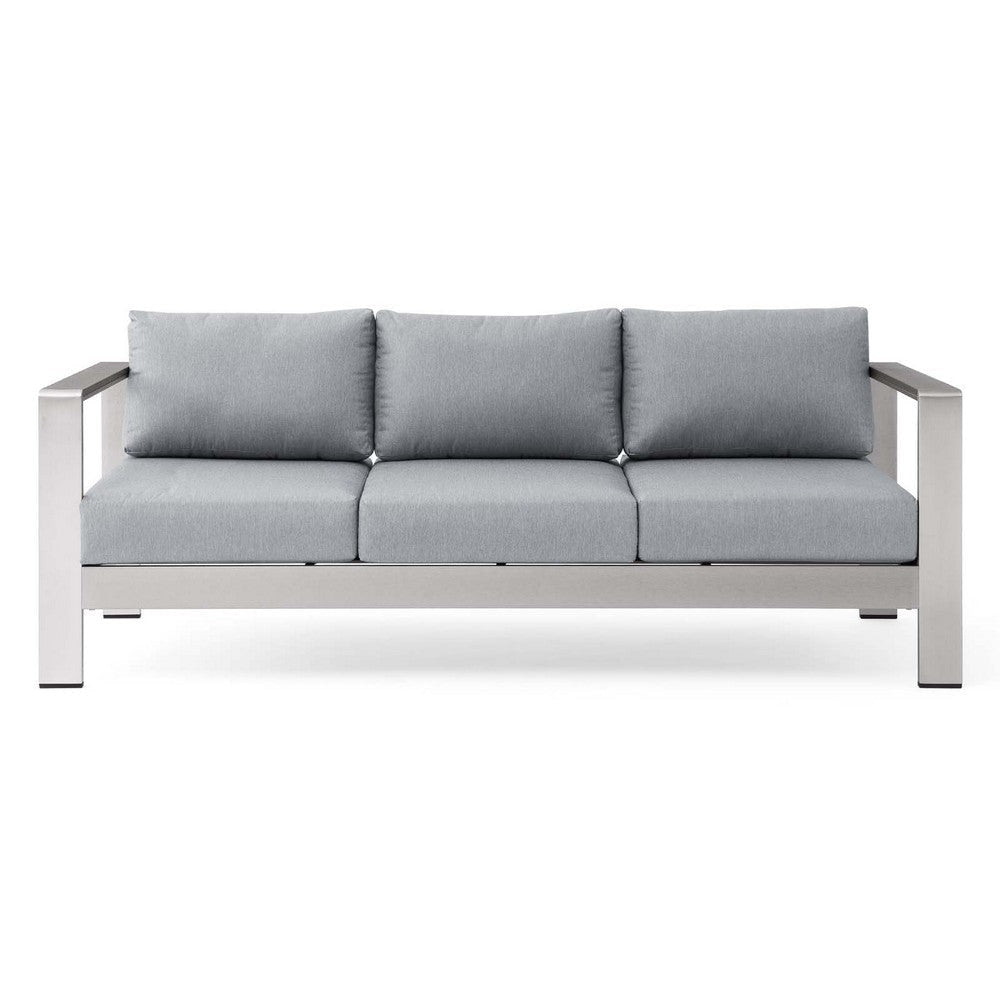 Modway Shore Aluminum Metal Outdoor Patio Sofa With Silver Gray All-Weather Cushions MDY-EEI-3917-SLV-GRY