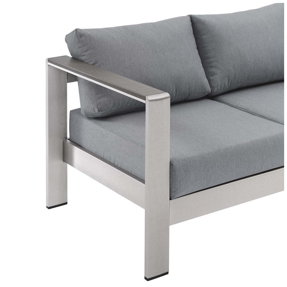 Modway Shore Aluminum Metal Outdoor Patio Sofa With Silver Gray All-Weather Cushions MDY-EEI-3917-SLV-GRY