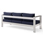 Modway Shore Aluminum Metal Outdoor Patio Sofa With Silver Navy All-Weather Cushions MDY-EEI-3917-SLV-NAV