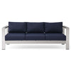 Modway Shore Aluminum Metal Outdoor Patio Sofa With Silver Navy All-Weather Cushions MDY-EEI-3917-SLV-NAV