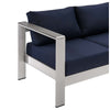 Modway Shore Aluminum Metal Outdoor Patio Sofa With Silver Navy All-Weather Cushions MDY-EEI-3917-SLV-NAV