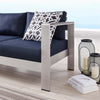 Modway Shore Aluminum Metal Outdoor Patio Sofa With Silver Navy All-Weather Cushions MDY-EEI-3917-SLV-NAV