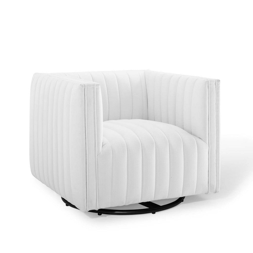 Modway Conjure Channel Tufted Upholstered Accent White, Swivel Armchair