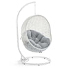 Modway Hide Wicker Rattan Sunbrella® Outdoor Patio Porch Lounge Egg Swing Chair Set with Stand in White Gray