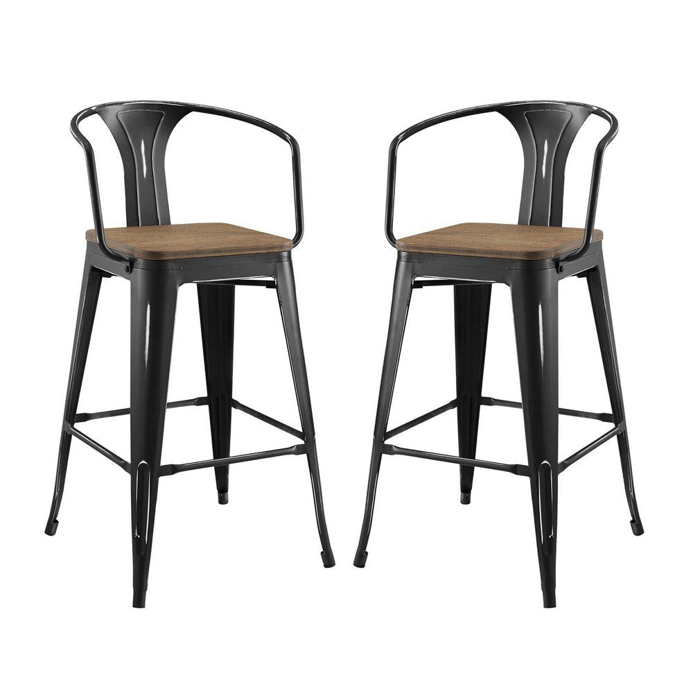 Modway Promenade Bar Stool Set of 2, Black