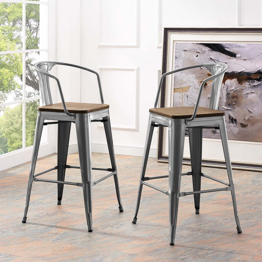 Modway Promenade Bar Stool Set of 2 Gunmetal MDY-EEI-3954-GME