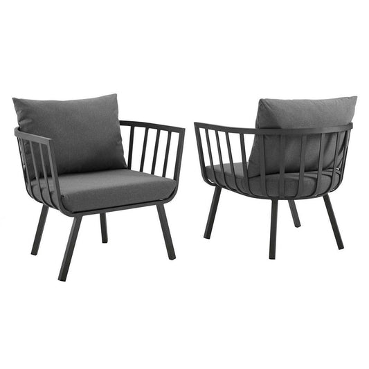 Modway EEI-3960-SLA-CHA Riverside Lounge & Deep Seating Sets, Two Armchairs, Gray Charcoal