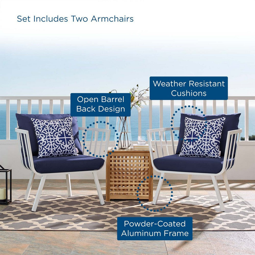 Modway Riverside Modern Fabric Outdoor Armchair in White/Navy (Set of 2) MDY-EEI-3960-WHI-NAV