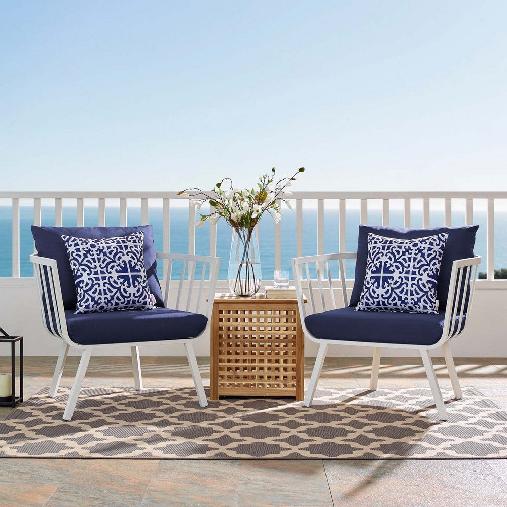 Modway Riverside Modern Fabric Outdoor Armchair in White/Navy (Set of 2) MDY-EEI-3960-WHI-NAV