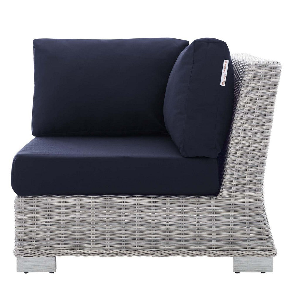 Modway Conway Sunbrella Outdoor Patio Wicker Rattan Corner Chair Light Gray Navy MDY-EEI-3970-LGR-NAV