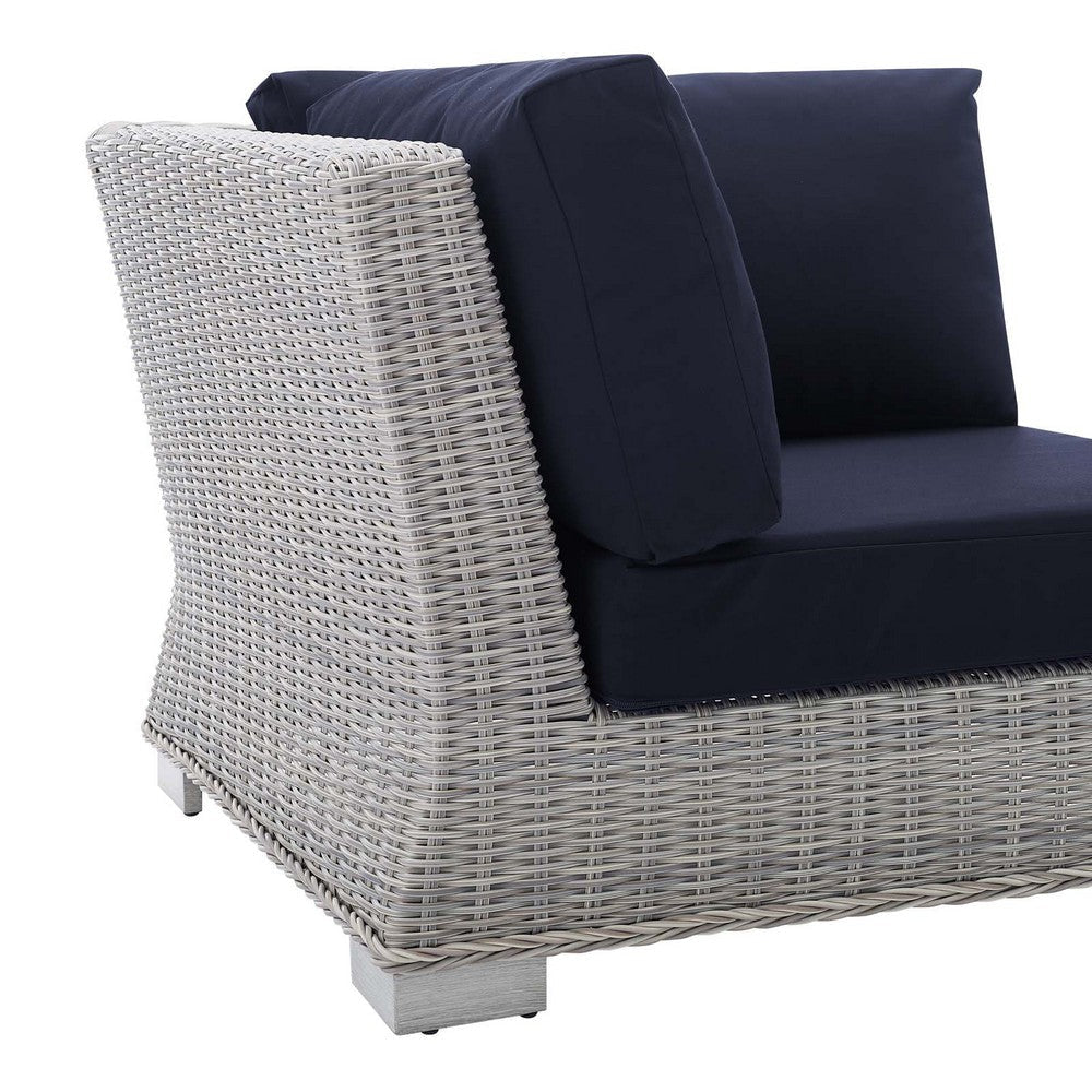 Modway Conway Sunbrella Outdoor Patio Wicker Rattan Corner Chair Light Gray Navy MDY-EEI-3970-LGR-NAV