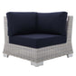 Modway Conway Sunbrella Outdoor Patio Wicker Rattan, Corner Chair, Light Gray Navy