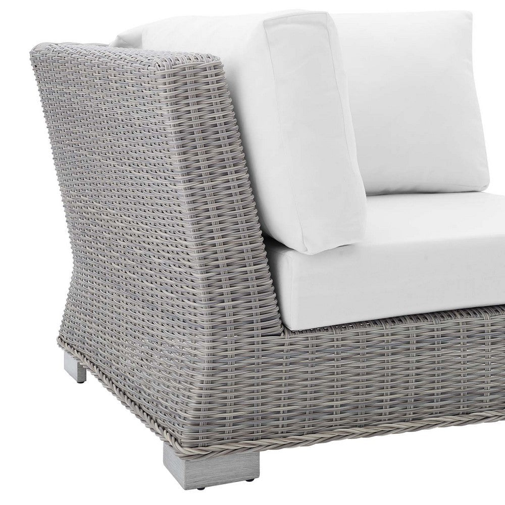 Modway Conway Sunbrella Outdoor Patio Wicker Rattan Corner Chair Light Gray White MDY-EEI-3970-LGR-WHI