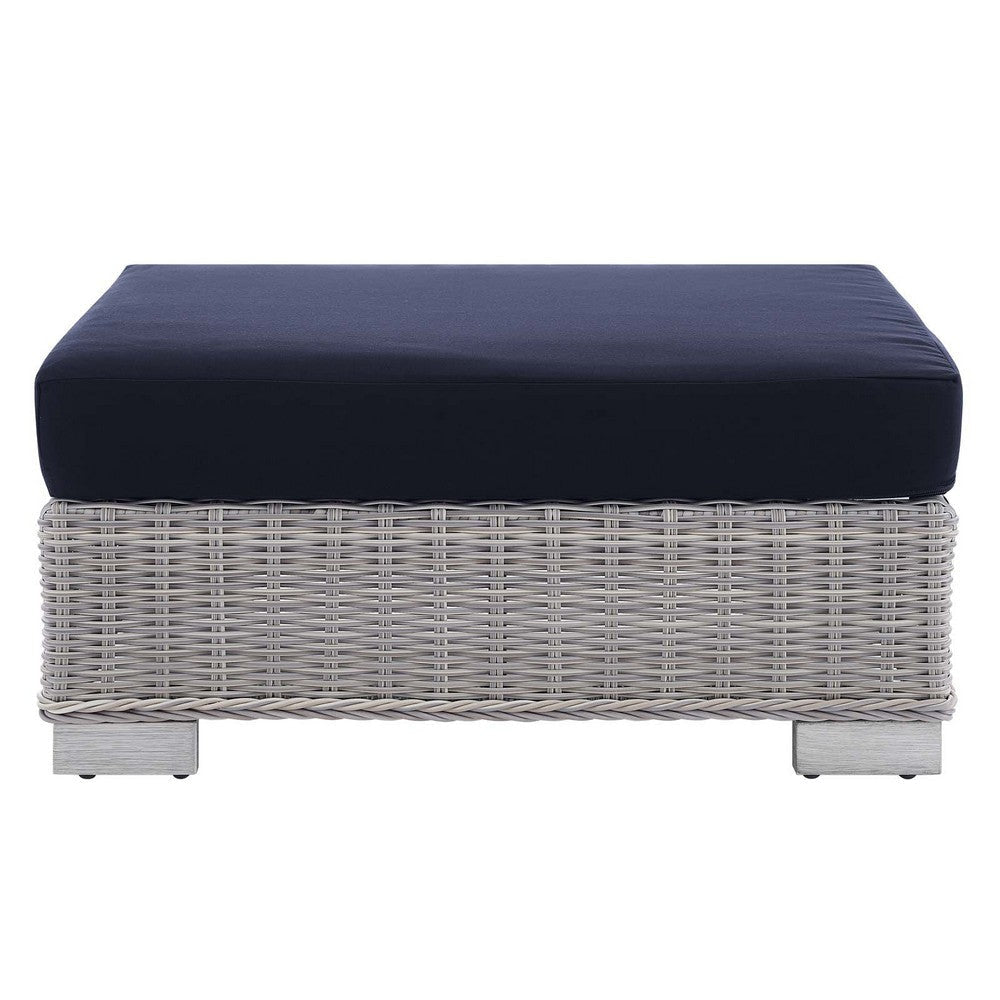 Conway Sunbrella® Outdoor Patio Wicker Rattan Ottoman in Light Gray Navy MDY-EEI-3971-LGR-NAV