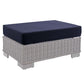 Conway Sunbrella® Outdoor Patio Wicker Rattan Ottoman in Light Gray Navy