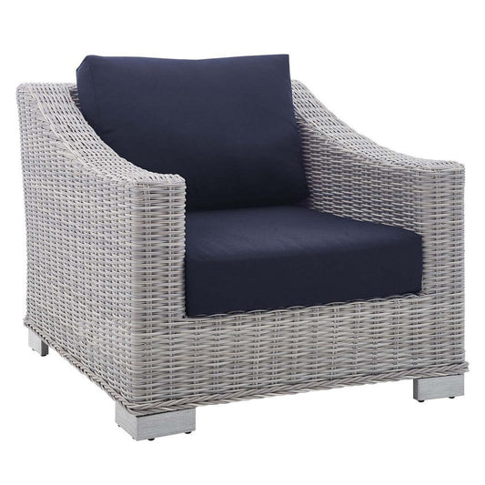 Modway Conway Sunbrella Outdoor Patio Wicker Rattan, Armchair, Light Gray Navy