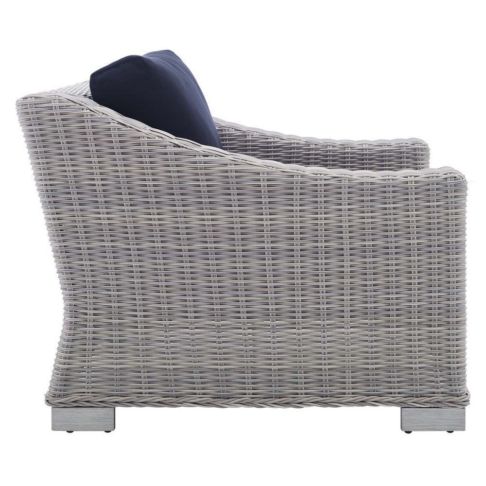 Modway Conway Sunbrella Outdoor Patio Wicker Rattan Armchair Light Gray Navy MDY-EEI-3972-LGR-NAV