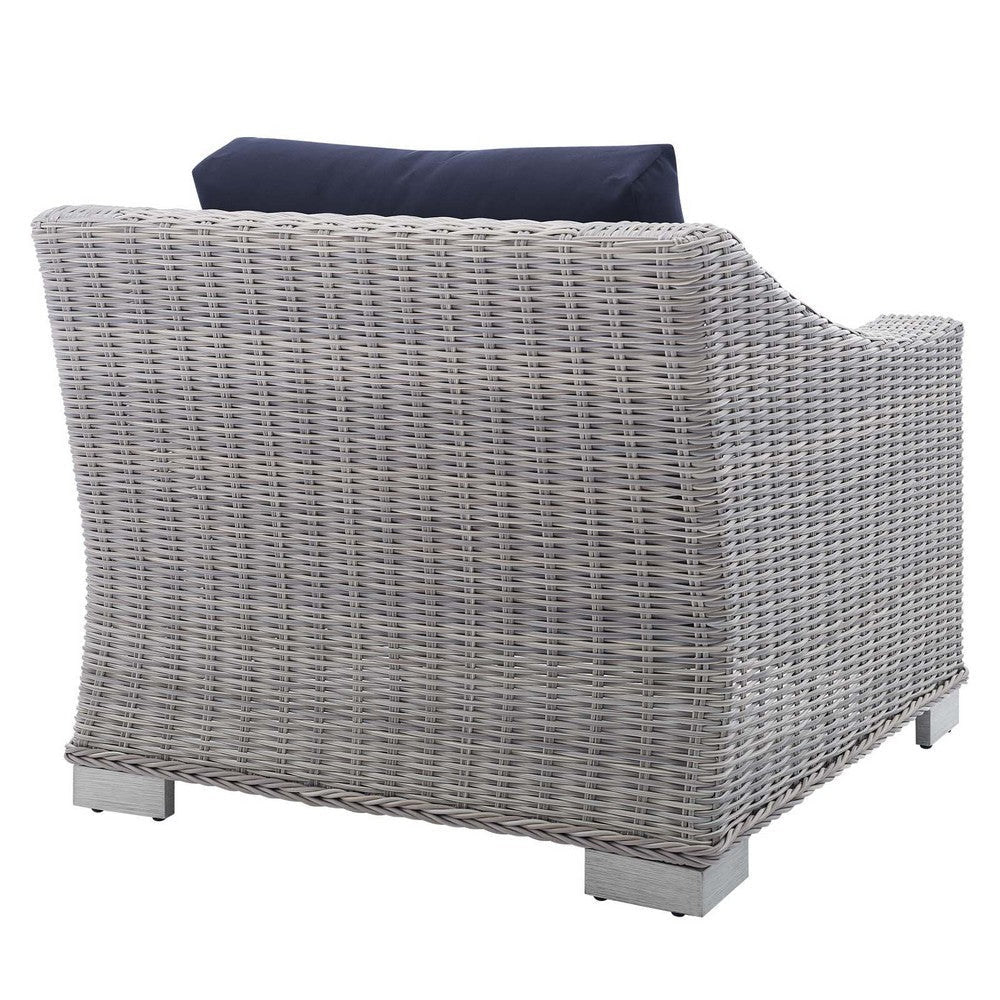 Modway Conway Sunbrella Outdoor Patio Wicker Rattan Armchair Light Gray Navy MDY-EEI-3972-LGR-NAV