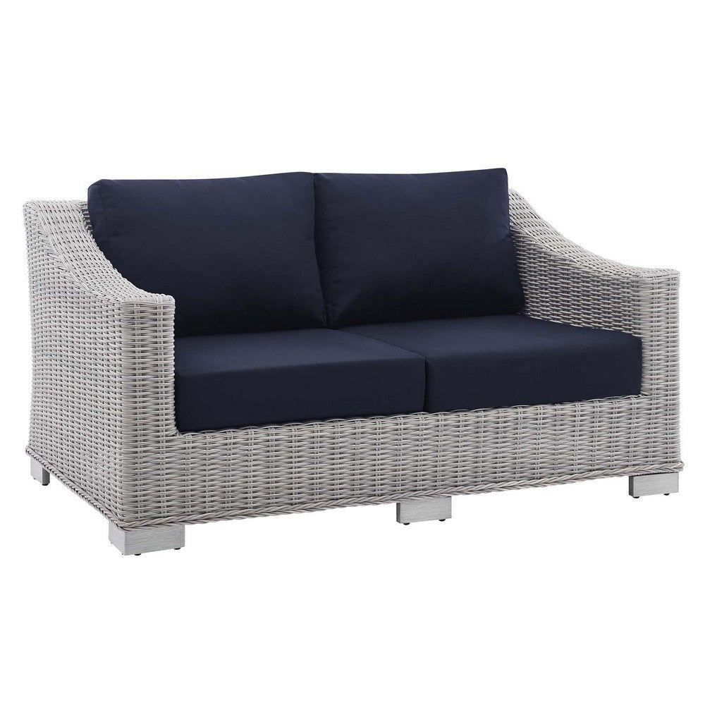 Modway EEI-3973-LGR-NAV Conway Sunbrella Outdoor Patio Wicker Rattan, Loveseat, Light Gray Navy