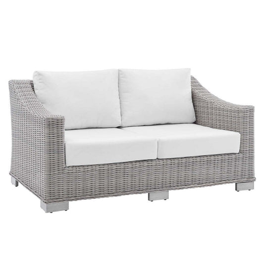 Modway EEI-3973-LGR-WHI Conway Sunbrella Outdoor Patio Wicker Rattan, Loveseat, Light Gray White