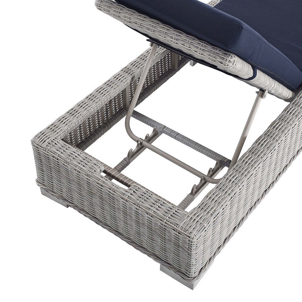 Modway Conway Sunbrella Outdoor Patio Wicker Rattan Chaise Lounge Light Gray Navy MDY-EEI-3978-LGR-NAV