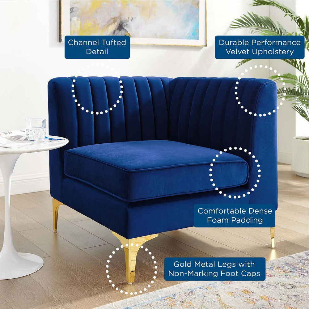 Modway Triumph Channel Tufted Performance Velvet Sectional Sofa Corner Chair Navy 31.5 x 31.5 x 30.5 MDY-EEI-3983-NAV