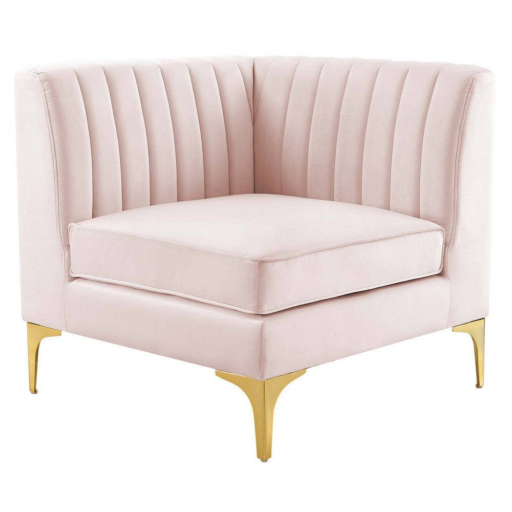 Modway Triumph Modern Channel Tufted Performance Velvet Corner Chair in Pink