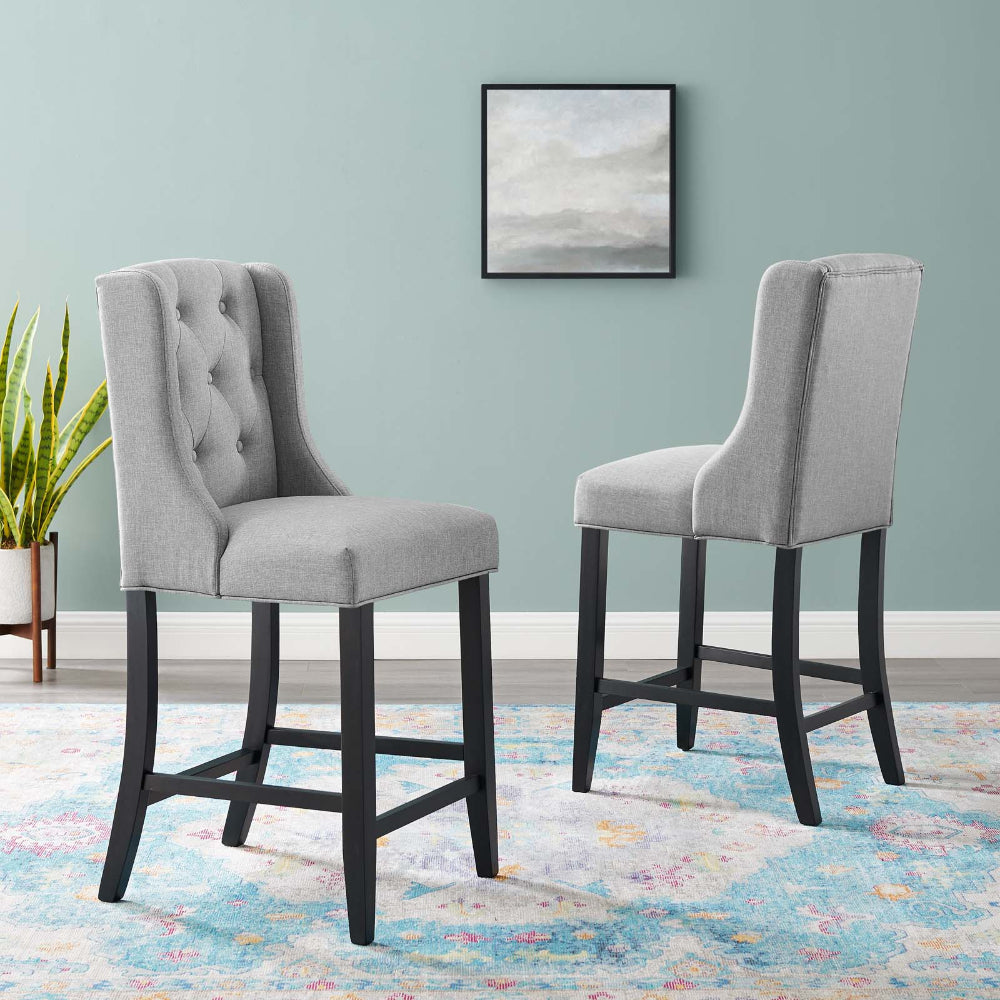 Modway Baronet Bar Upholstered Fabric Counter Stools - Set of 2 Light Gray MDY-EEI-4020-LGR