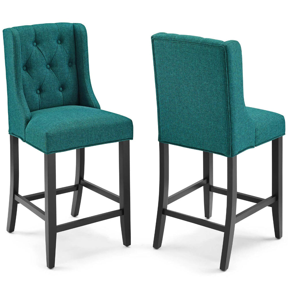 Modway Baronet Tufted Button Upholstered Fabric Counter Bar Stool Set of 2 in Teal