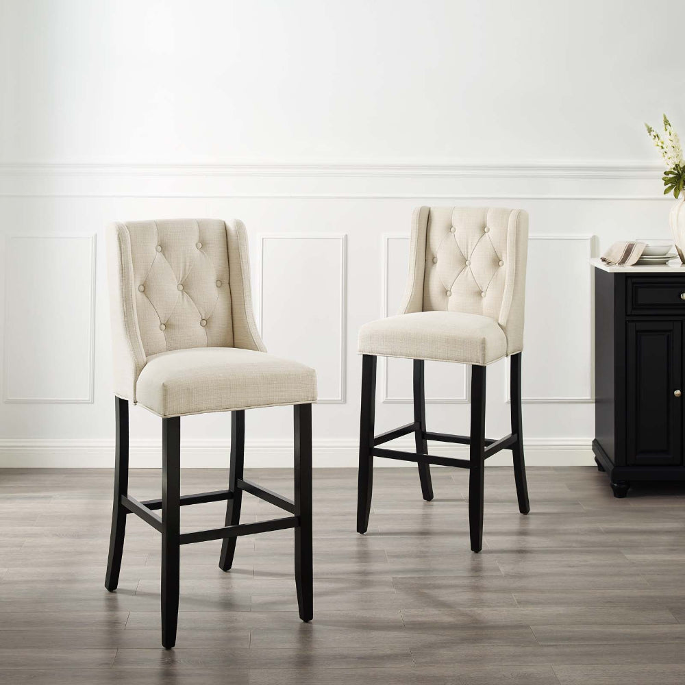 Modway Baronet Bar Stool Upholstered Fabric Set of 2, Beige