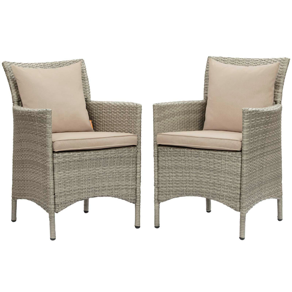 Modway EEI-4027-LGR-BEI Conduit Outdoor Patio Wicker Rattan Dining Armchair Set of 2, Light Gray Beige