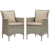 Modway EEI-4027-LGR-BEI Conduit Outdoor Patio Wicker Rattan Dining Armchair Set of 2, Light Gray Beige