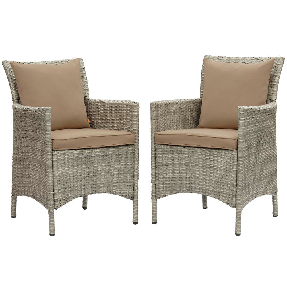 Modway EEI-4027-LGR-MOC Conduit Outdoor Patio Wicker Rattan Dining Armchair Set of 2, Light Gray Mocha