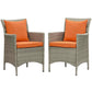 Modway EEI-4027-LGR-ORA Conduit Outdoor Patio Wicker Rattan Dining Armchair Set of 2, Light Gray Orange