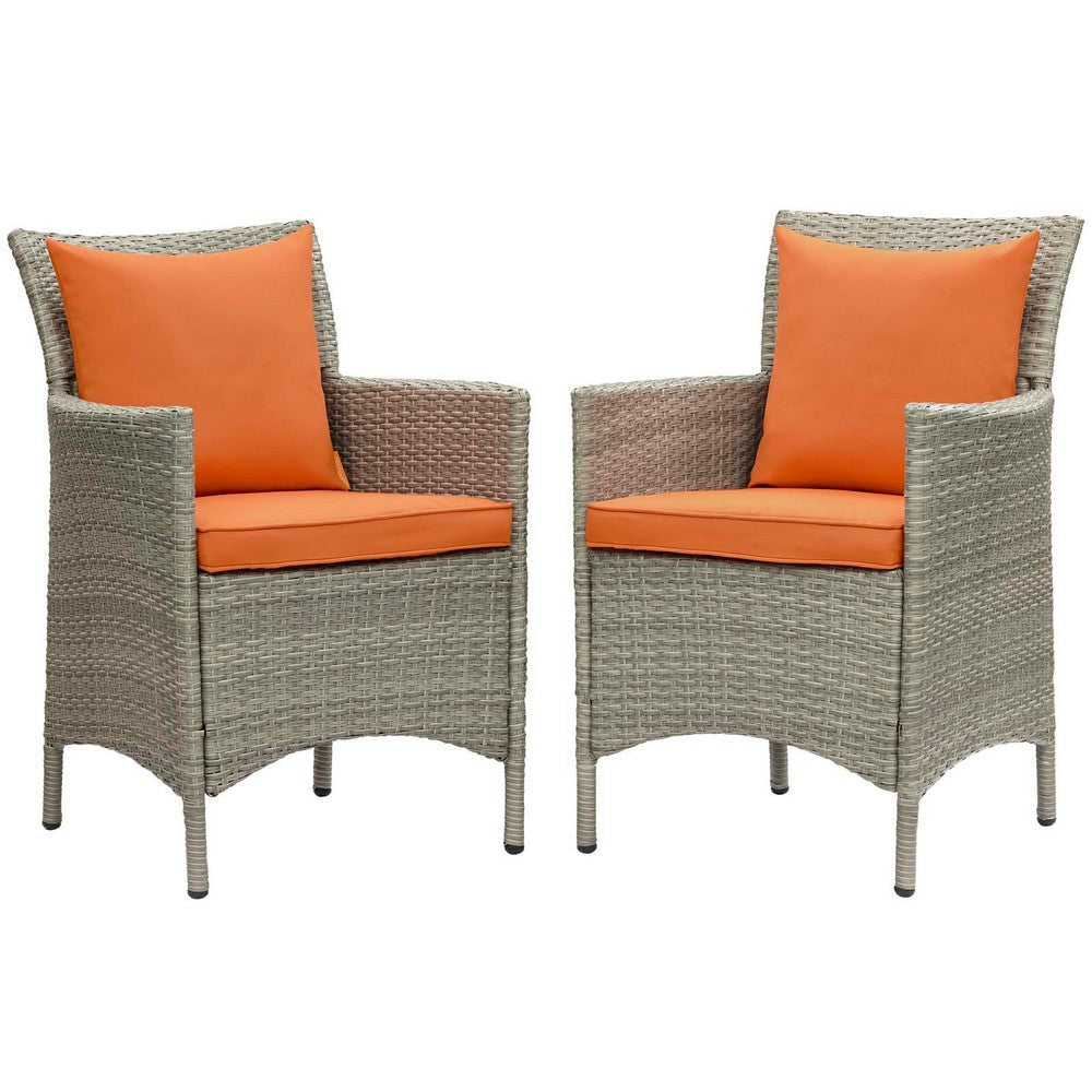 Modway EEI-4027-LGR-ORA Conduit Outdoor Patio Wicker Rattan Dining Armchair Set of 2, Light Gray Orange