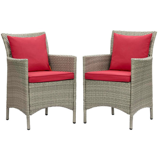 Modway EEI-4027-LGR-RED Conduit Outdoor Patio Wicker Rattan Dining Armchair Set of 2, Light Gray Red