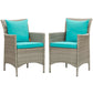 Modway EEI-4027-LGR-TRQ Conduit Outdoor Patio Wicker Rattan Dining Armchair Set of 2, Light Gray Turquoise