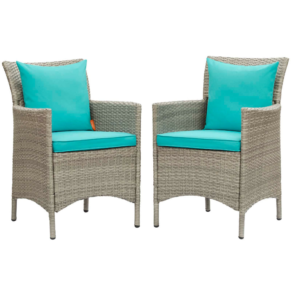 Modway EEI-4027-LGR-TRQ Conduit Outdoor Patio Wicker Rattan Dining Armchair Set of 2, Light Gray Turquoise