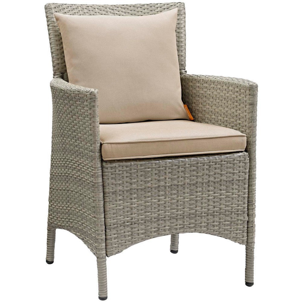 Modway EEI-4028-LGR-BEI Conduit Outdoor Patio Wicker Rattan Dining Armchair Set of 4 Light Gray Beige MDY-EEI-4028-LGR-BEI