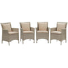 Modway EEI-4028-LGR-BEI Conduit Outdoor Patio Wicker Rattan Dining Armchair Set of 4, Light Gray Beige