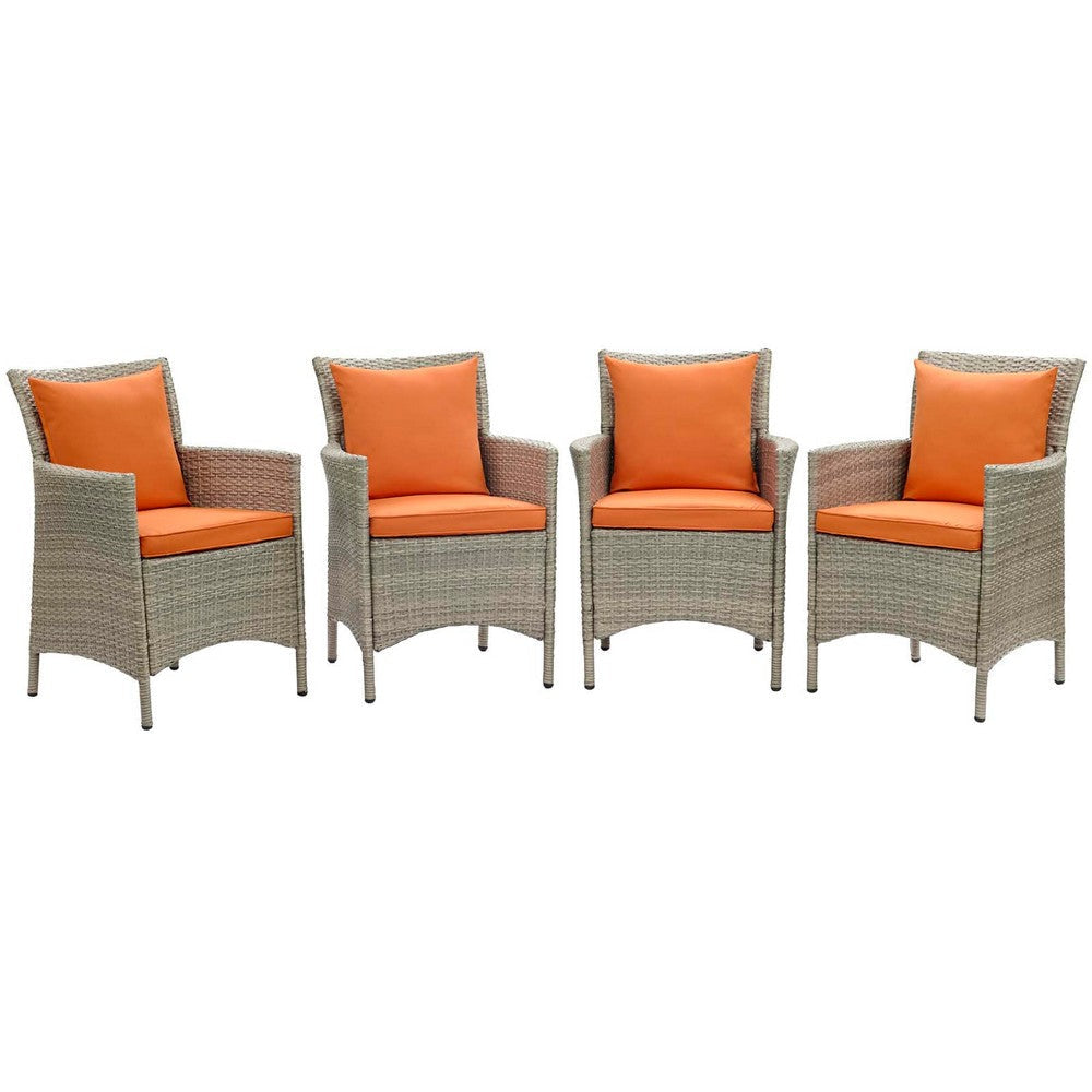 Modway EEI-4028-LGR-ORA Conduit Outdoor Patio Wicker Rattan Dining Armchair Set of 4, Light Gray Orange