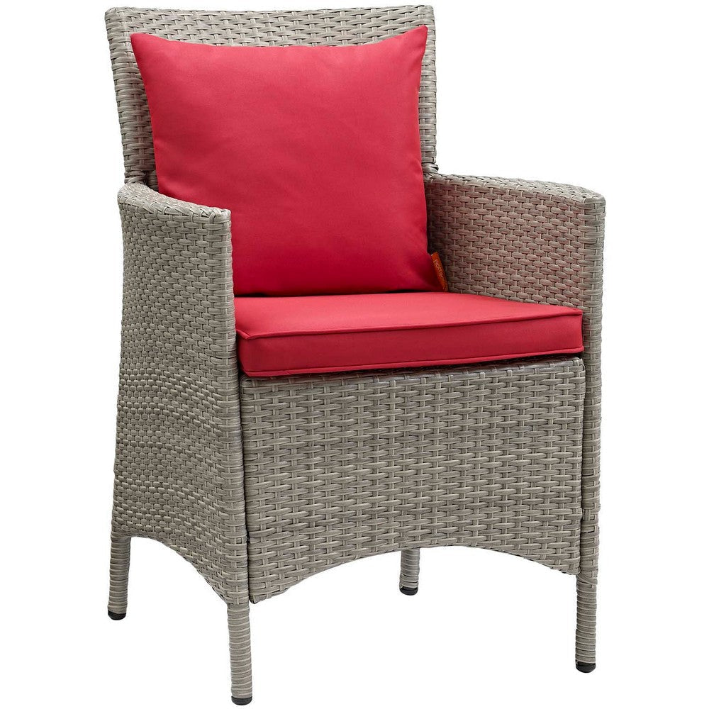 Modway EEI-4028-LGR-RED Conduit Outdoor Patio Wicker Rattan Dining Armchair Set of 4 Light Gray Red MDY-EEI-4028-LGR-RED