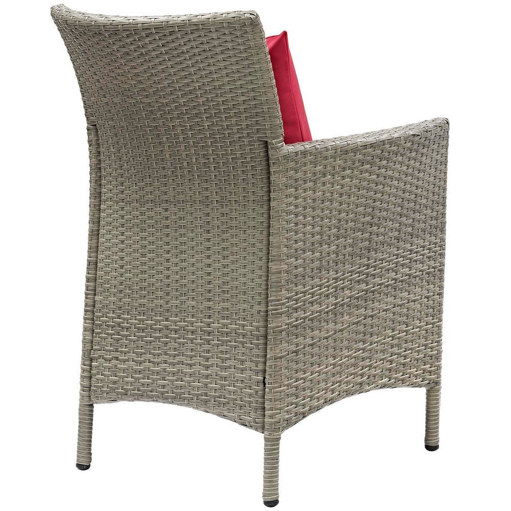 Modway EEI-4028-LGR-RED Conduit Outdoor Patio Wicker Rattan Dining Armchair Set of 4 Light Gray Red MDY-EEI-4028-LGR-RED