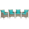 Modway EEI-4028-LGR-TRQ Conduit Outdoor Patio Wicker Rattan Dining Armchair Set of 4, Light Gray Turquoise