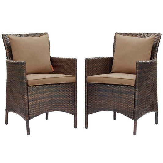 Modway EEI-4030-BRN-MOC Conduit Outdoor Patio Wicker Rattan Dining Armchair Set of 2, Brown Mocha