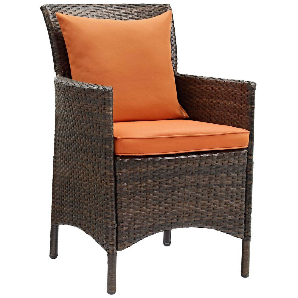 Modway EEI-4030-BRN-ORA Conduit Outdoor Patio Wicker Rattan Dining Armchair Set of 2 Brown Orange MDY-EEI-4030-BRN-ORA