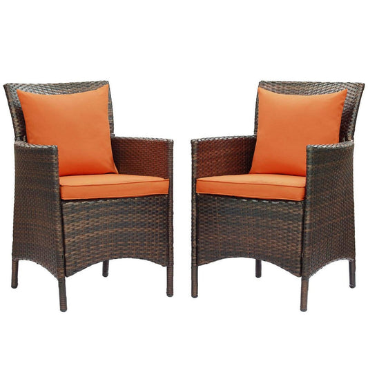 Modway EEI-4030-BRN-ORA Conduit Outdoor Patio Wicker Rattan Dining Armchair Set of 2, Brown Orange