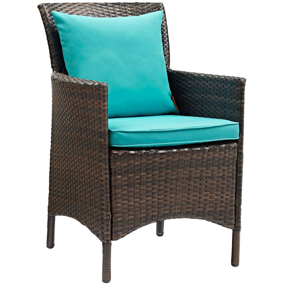 Modway EEI-4030-BRN-TRQ Conduit Outdoor Patio Wicker Rattan Dining Armchair Set of 2 Brown Turquoise MDY-EEI-4030-BRN-TRQ