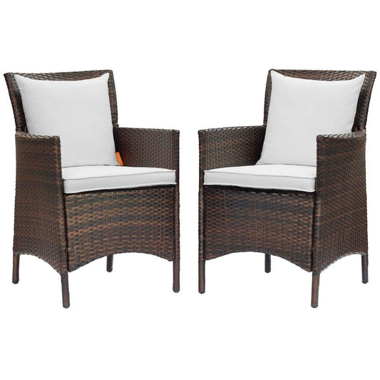 Modway EEI-4030-BRN-WHI Conduit Outdoor Patio Wicker Rattan Dining Armchair Set of 2, Brown White